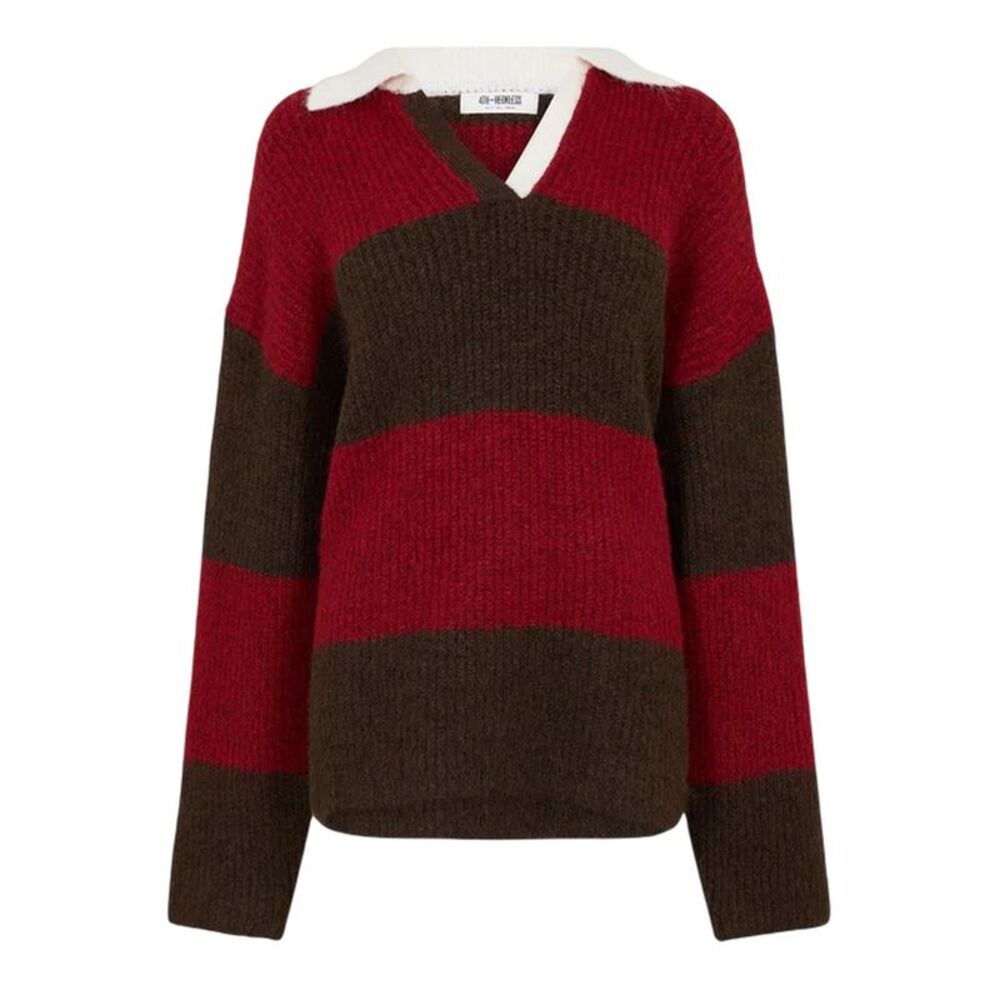 4th & Reckless Womens/Ladies Collared Oversized Sweater Top / Red/Brown